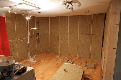 Rockwool slabs in place acoustic treatment of control room