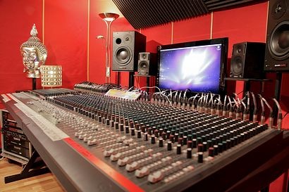 Desk view showing Dynaudio BM15A monitor speakers