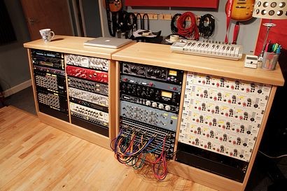 Custom made tacks housing our new Neve, SSL, API, Universal Audio outboard gear