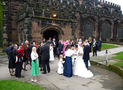 Wedding party outside church