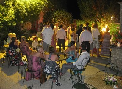 Dancing to the band in the courtyard