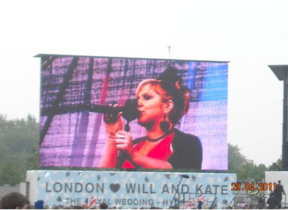 Band performance on giant screen TV