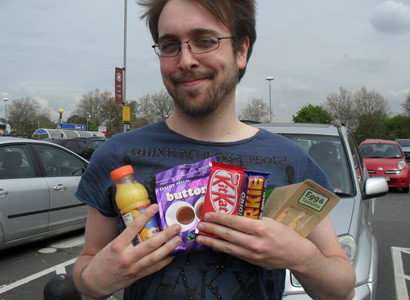 Steve stocking up on chocolate