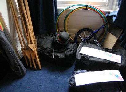 Packed costumes and equipment