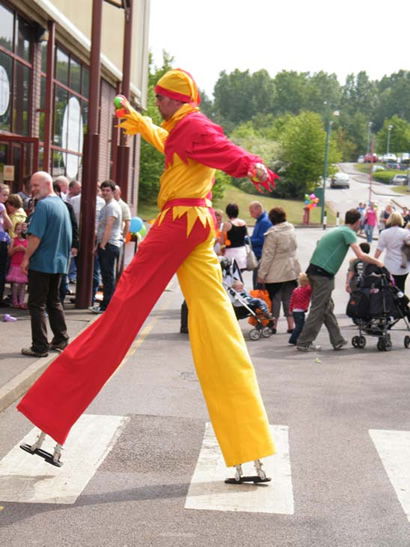 Jester on stilts