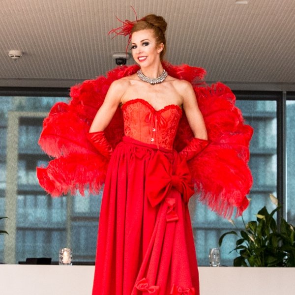 Red Carpet Lady Stilt Walker with Red Carpet and Rope Barriers Merseyside