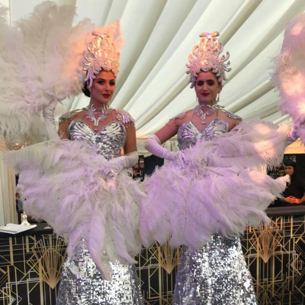 Elegant Silver Stilt Walkers