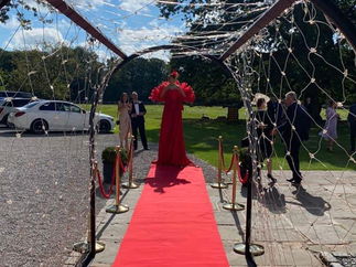 Promo Red Carpet Lady Stilt Walker with Red Carpet and Rope Barriers Lancashire