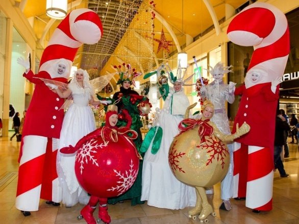 Promo Candy Cane Stilt Walkers Christmas Themed Walkabout Entertainers East Sussex