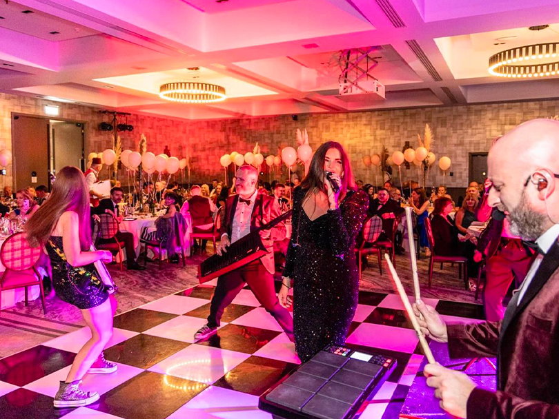 Fun band playing live at a wedding in Scotland