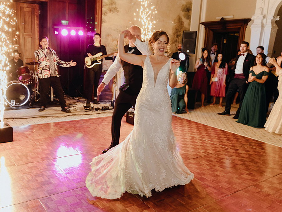 Live wedding band performing the first dance for the bride and groom