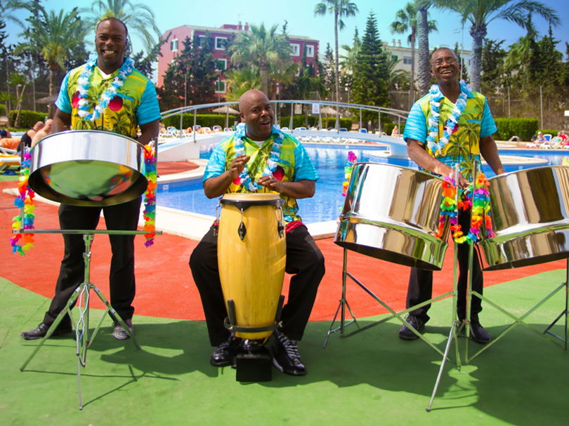 Playing store steel drums