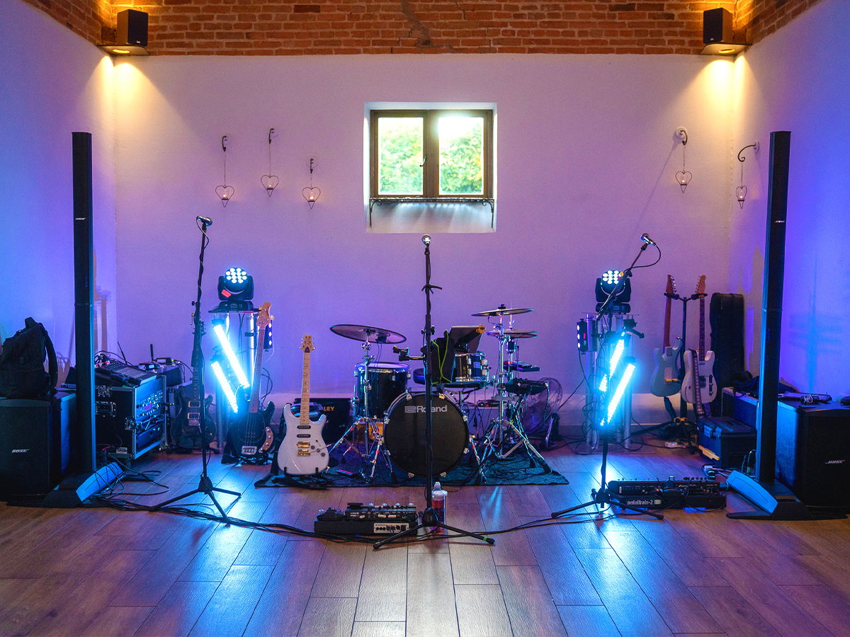 Typical wedding band setup and stage area