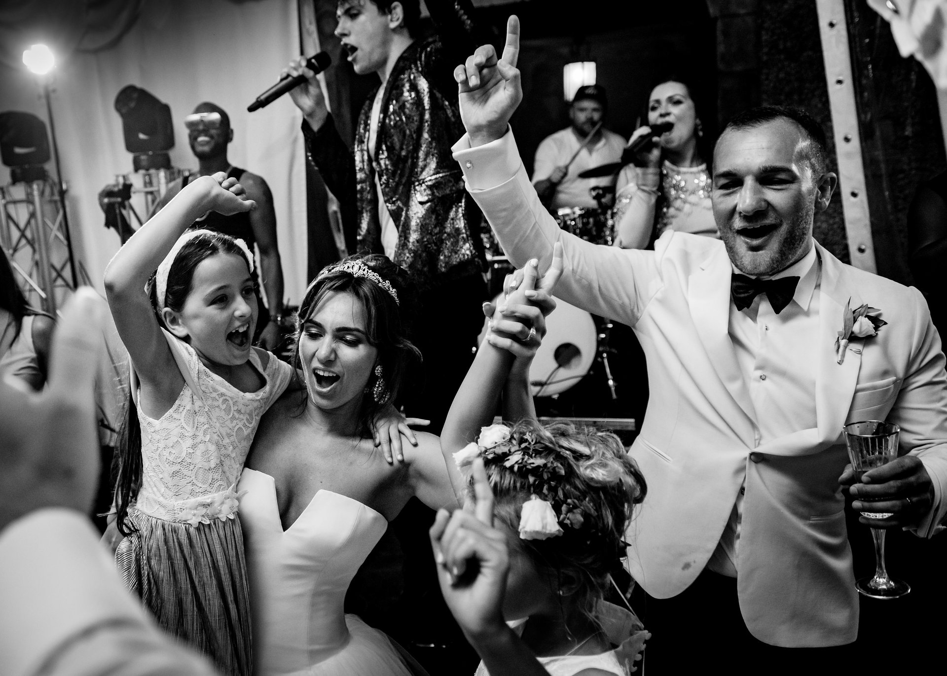 Professional wedding band performing live for guests at a UK wedding reception
