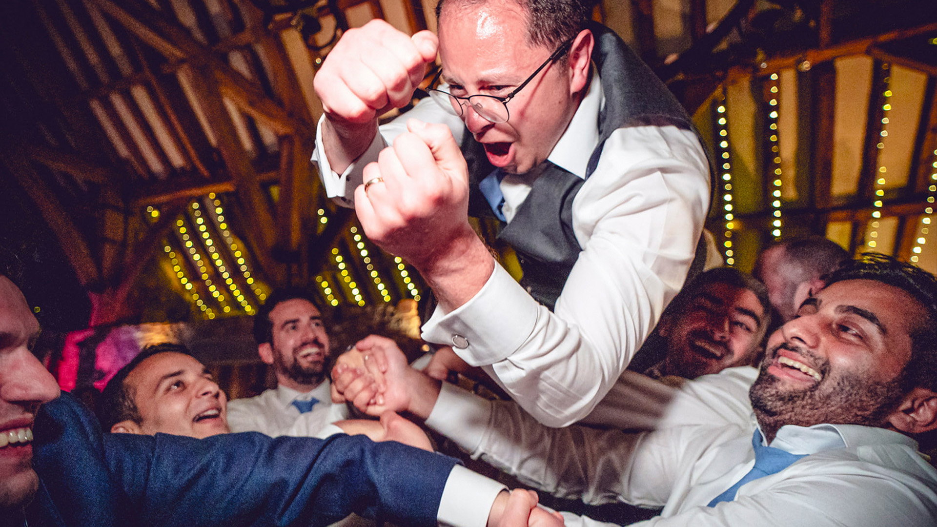 Wedding band singer interacting with guests during a live wedding performance