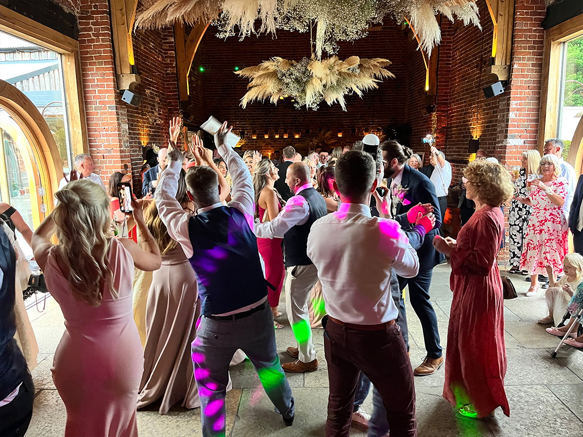 Wedding crowd in Yorkshire dancing to a live band